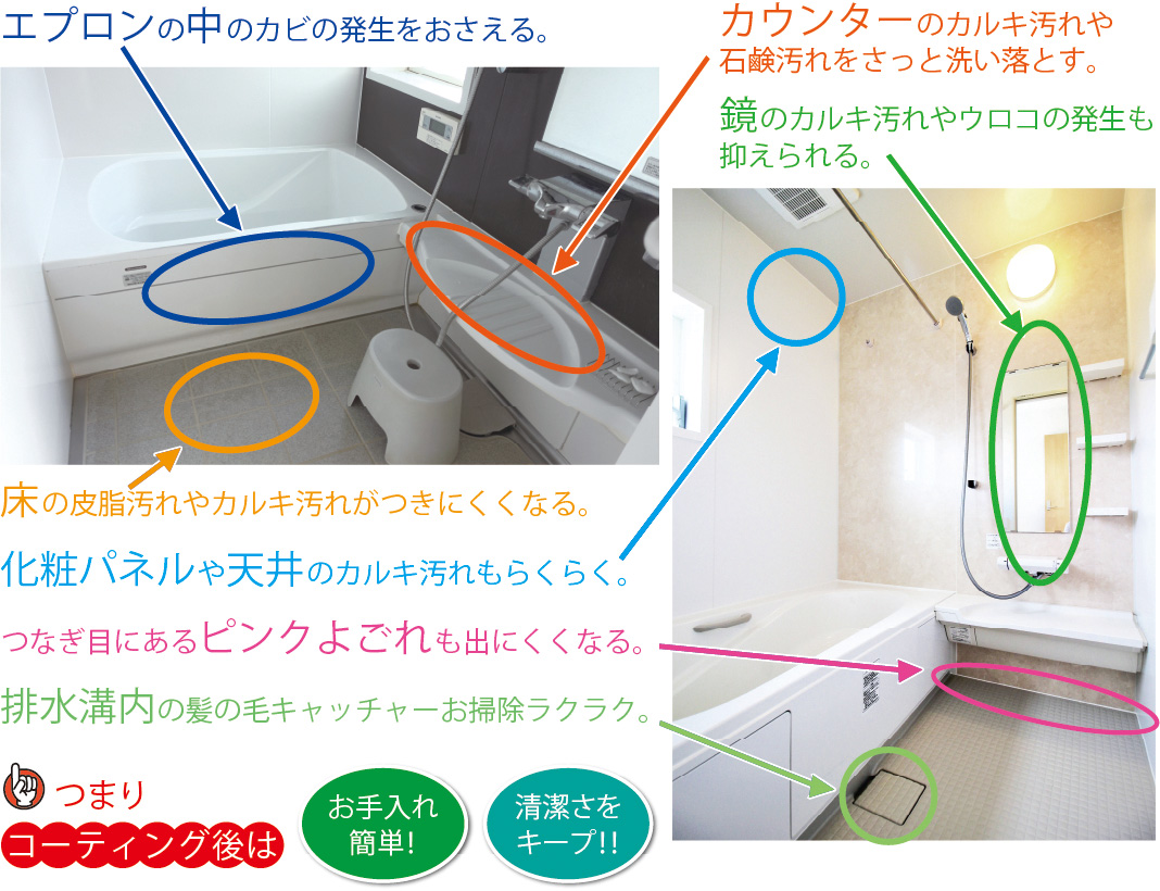 バスタブの防カビコーティング　京都滋賀ハウスクリーニングパレットプランニング　